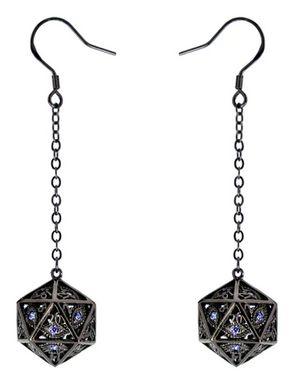 Dragon's Eye D20 Earrings Gunmetal w/Purple Gems