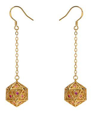 Dragon's Eye D20 Earrings Good w/Red Gems