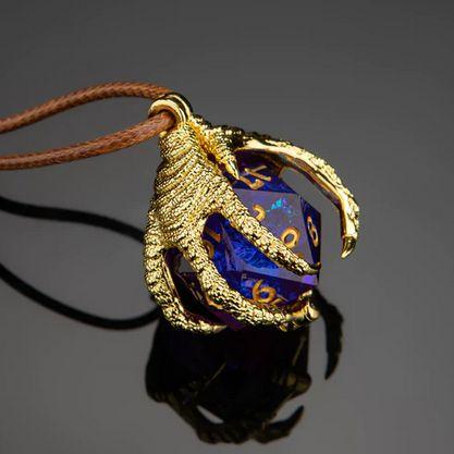 Dragon's Claw Necklace w/random sharp resin D20s Gold