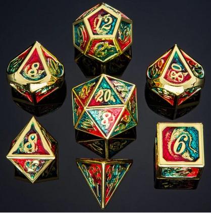 Gold w/Red& Blue Dragon Polyhedral Dice Set
