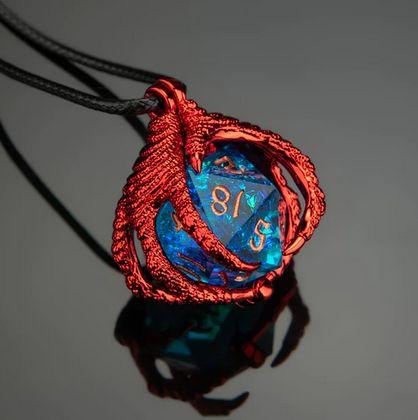 Dragon's Claw Necklace w/random sharp resin D20s Red